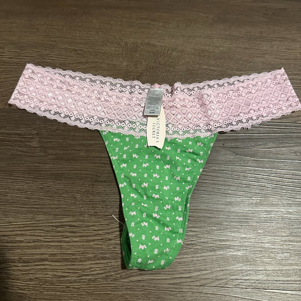 Vintage Pink Logo Lace Thong St Patricks Day